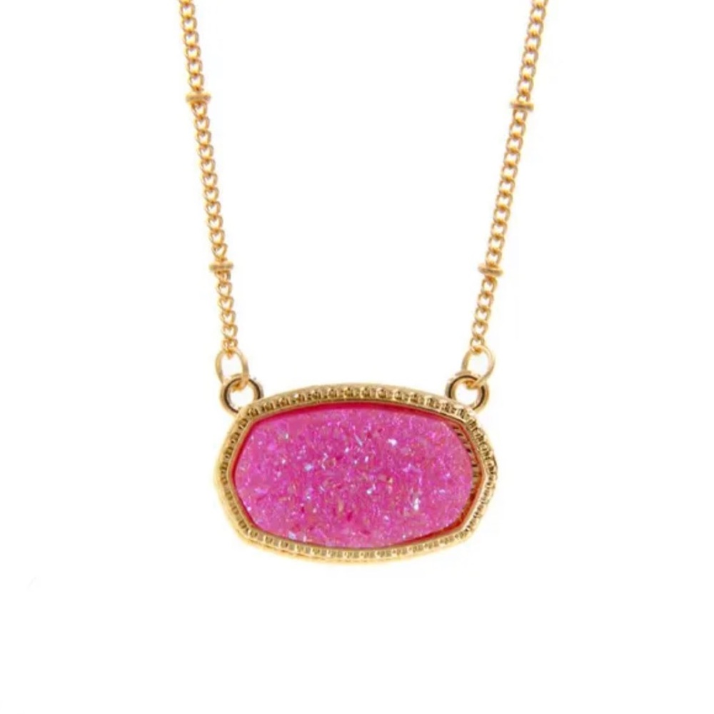 Hot Pink/Magenta Druzy Adjustable Necklace; Kendra Scott Alternative; NWOT